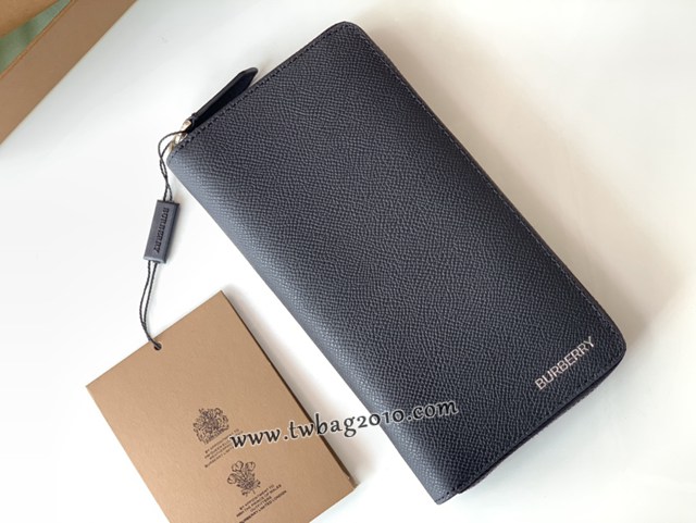 Burberry專門店新款黑色牛皮錢包 巴寶莉男女款拉鏈長夾錢包 yxb1022